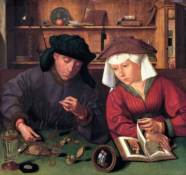 «Ο αργυραμοιβός και η σύζυγός του». Πίνακας του ολλανδού ζωγράφου Κουέντιν Μάτσις από το 1514