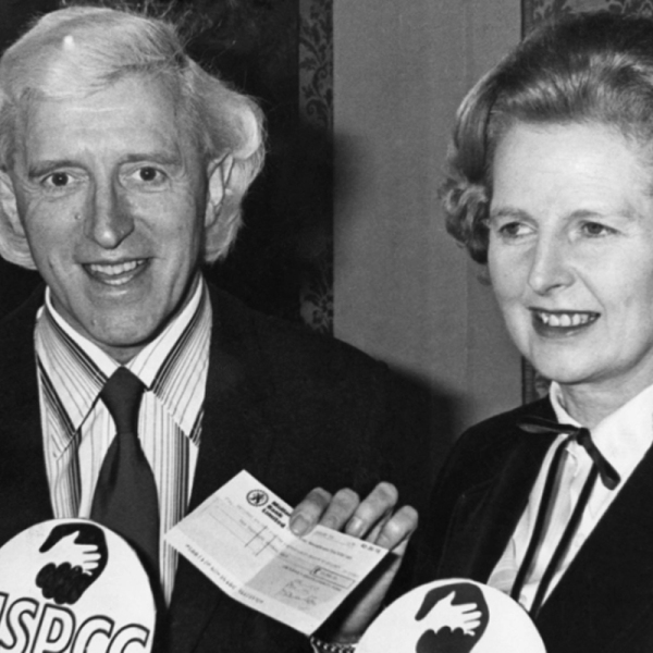 Prime Minister Margaret Thatcher pushed for a knighthood for serial child sex abuser Jimmy Savile, seen here together at a 1980 fundraising event for the National Society for the Prevention of Cruelty to Children